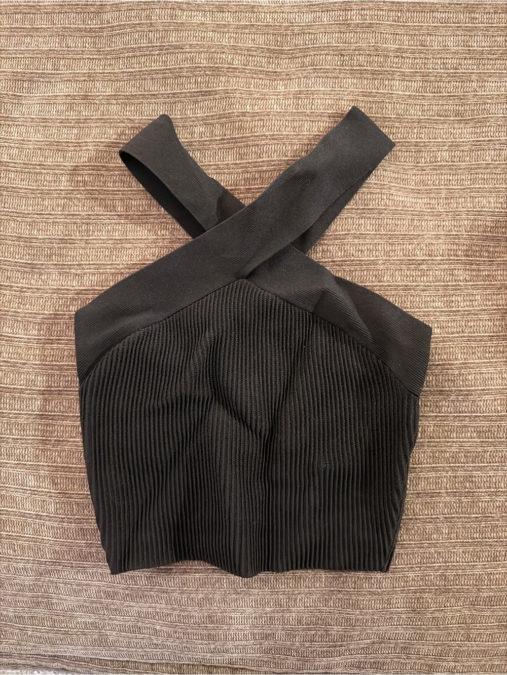 Aritzia Babaton Black Ribbed Crisscross Crop Top